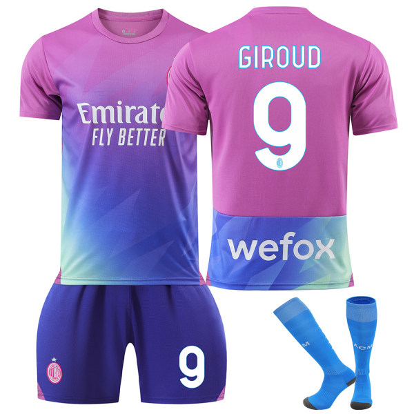 23-24 sæson AC II udebanetrøje sæt nr. 9 Giroud 10 Leo 11 Pulisic 19 Theo fodbolduniform No. 10 protective gear with socks #L