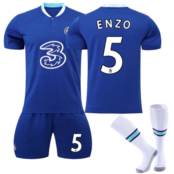 Fotballdraktsett Chelsea hjem 22-23 nr. 9 Aubameyang 7 Kante 10 Pulisic 19 Mount No. 5 Enzo + socks #S