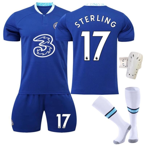 22-23 Chelsea hemtröja nr 9 Aubameyang 7 Kante 10 Pulisic fotbollströja set 19 Mount tröja No. 17 with socks + protective gear #16