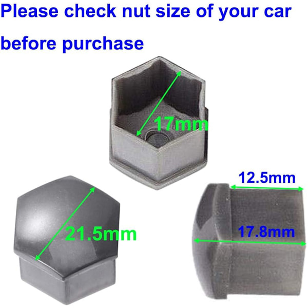 20 st hjulmuttrar 17 mm, hjulbultmuttrar, hexagonala däckmuttrar (grå) Grå Grey 17mm