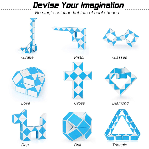 Magic Snake Cube, Dele 3D Puslespil Slange Puslespil Magic Line Twist Puslespil Legetøj Julegave Fyldstof til Småbørn Børn Drenge Piger & Voksne Blå Blue 24 Parts
