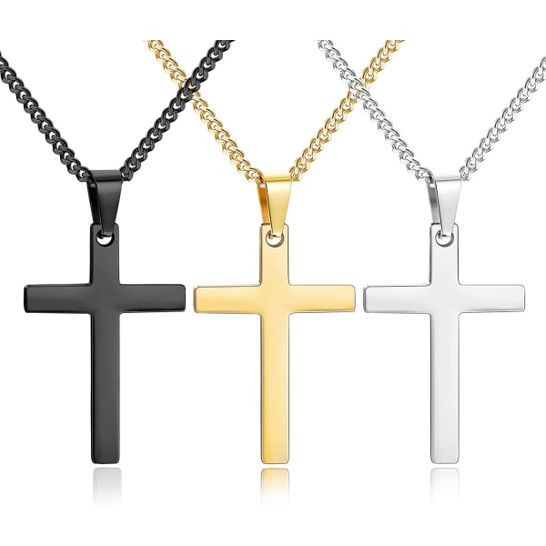 3 delar rostfritt stål kors hänge halsband mäns enkel Cros