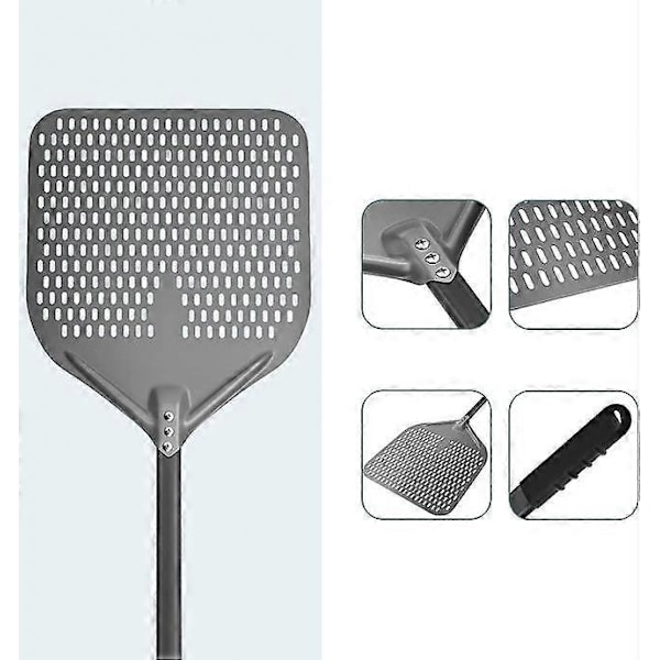14\" Perforeret Pizzaspade Lang Stang Hårdanodiseret Aluminiumoxid Pizzaspade Super Stor Pivot Pizzaspade Professionel (FQ)
