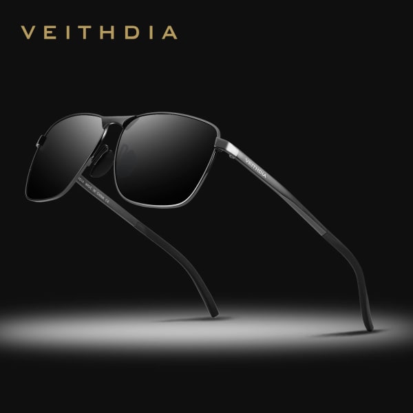 VEITHDIA 2462 Nye nuancer solbriller Høj kvalitet Mode Tilpasset logo Firkant UV400  Polariserede solbriller Mænd engros 2024 Gold/Gray mens