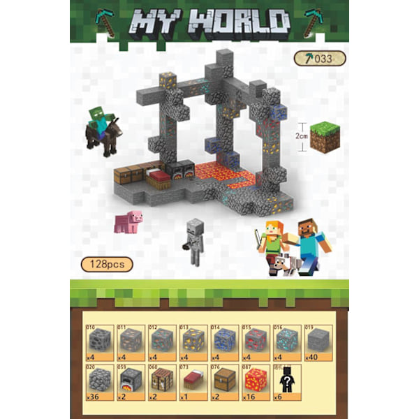 Minecraft Set, Magnetiska Byggklossar Leksaker, Magnetisk Brädspel - Gruvexploatering - 128 Bitar