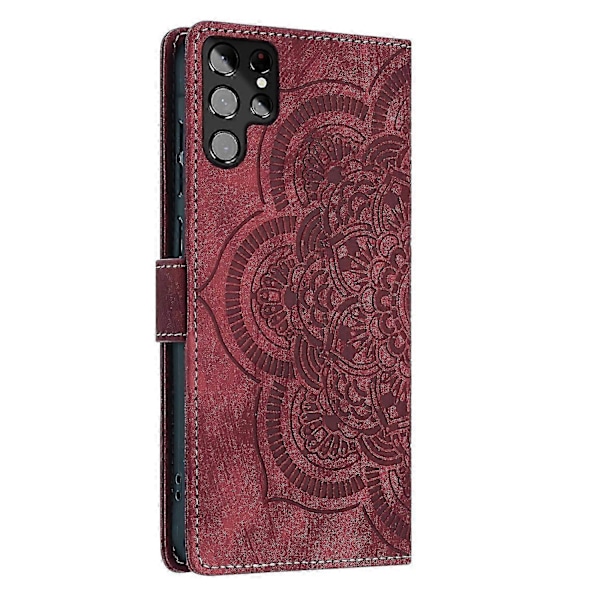 Frosted Læder Etui til Mandala Emed Retro Telefon Rød(FQ) For Samsung Galaxy S22 Ultra 5G Red