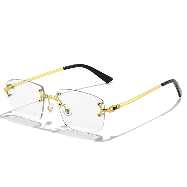 HBK blå rektangulära solglasögon utan ram herr metall mode fyrkantiga solglasögon för kvinnor gradient lins ramlösa 2024 uv400 C11 Gold.Clear