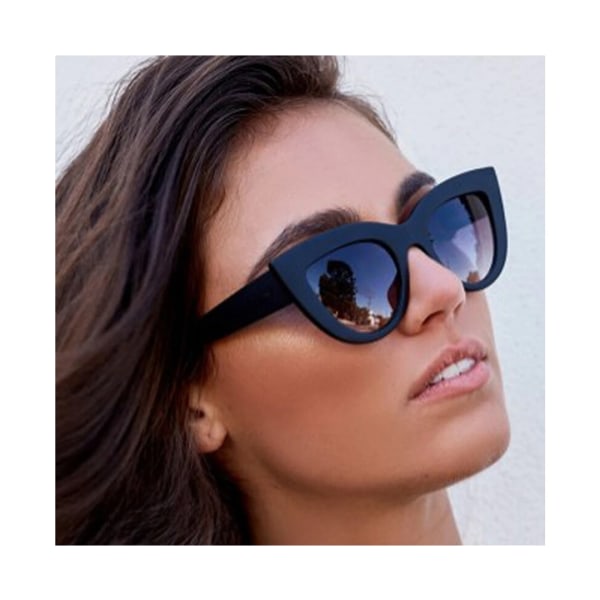 Märke Designer Vintage Cateye Svarta Solglasögon Dam UV400 Oculos-Svart