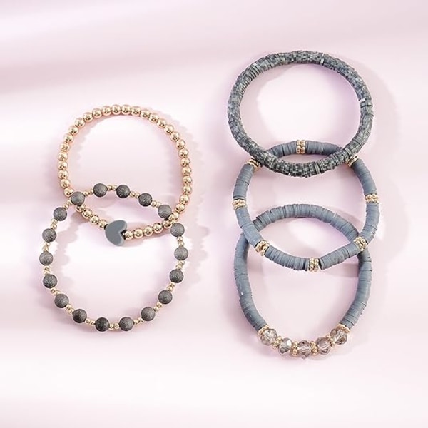 Perle-stræk armbånd til kvinder Stabelbare guld polymer lerperle armbånd Venskab Boho Sommer Strand Armbånd Smykker Sæt