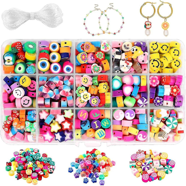 300pcs Fruit Smiley Handmade Polymer Clay Beads 15 Styles Flower Letter Beads Soft Beads - Perfet