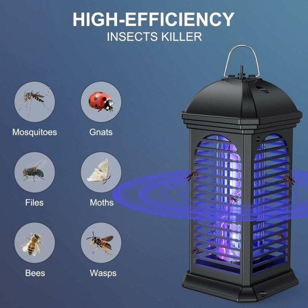 Innendørs og utendørs myggdreper, 365nm UV myggfelle, 4000V myggdreperlampe, elektrisk, trygg og giftfri, insektdreper, ingen støy