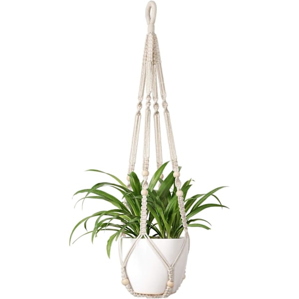 Macrame Växthängare Inomhus Hängande Planterkorg med Trä