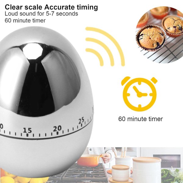 60 minutters ægmodel mekanisk timer madlavningsalarm ur manuel timer til køkken Silver