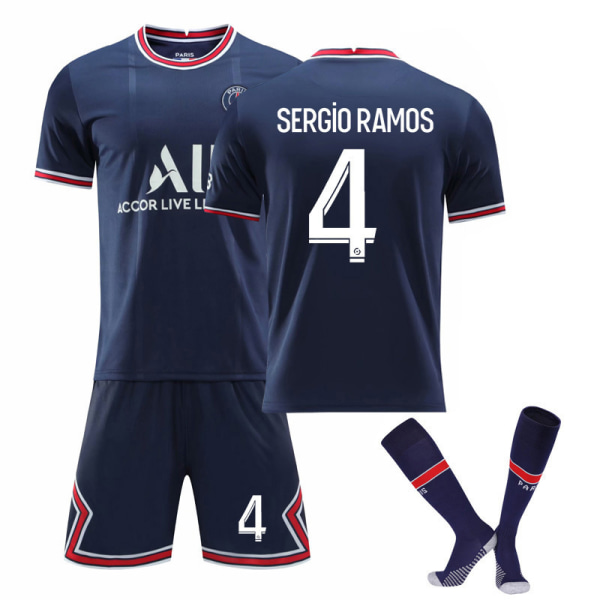 21-22 Paris hemma nr 30 Messi nr 7 Mbappe nr 10 Neymar fotbollströja sportkläder Paris home number 4 with socks M#