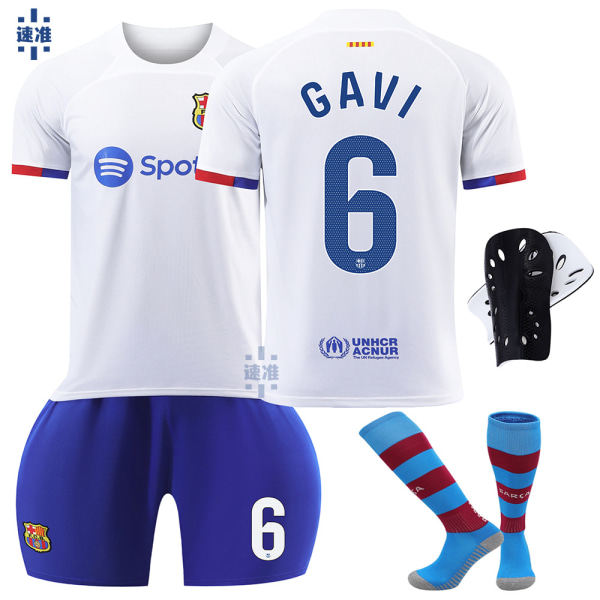 23-24 Barcelona borta fotbollströja nr 9 Lewandowski dräkt 6 Gavi 21 De Jong 10 Messi barn tröja med strumpor No socks size 6 S