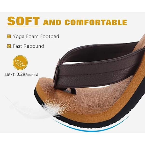 Yoga Mat Flip-flops i läder för män med stöd för fotvalvet, bekväma vadderade promenadsandaler, slip-on för inom- och utomhusbruk