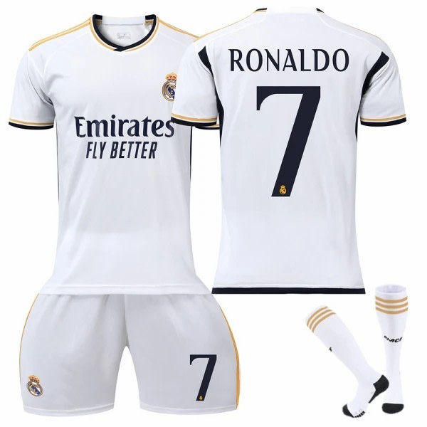 23-24 Ronaldo 7 Real Madrid Trøje Ny Sæson Seneste Fodboldtrøjer Til Voksne Børn VTY Adult XL（180-190cm）