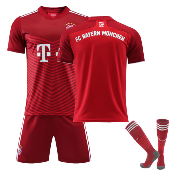 21-22 Bayern röd hemmatröja set nr 9 Lewandowski tröja nr 25 Muller nr 10 Sane fotbollströja Bayern home number 25, with socks L#