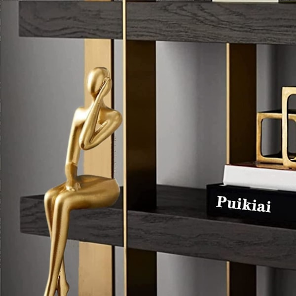 Gyllene abstrakta hyllefigurer, abstrakt man staty samling utskuren konst action staty prydnad prydnad för studie kontor (d)