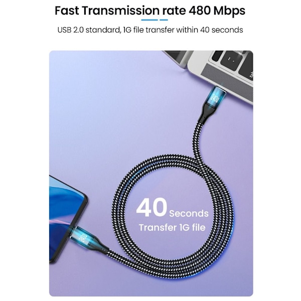 USB-C til Type C Kabel Datakabel SIDE BØY 2M SIDE BØY 2M Side Bend 2m Side Bend 2m