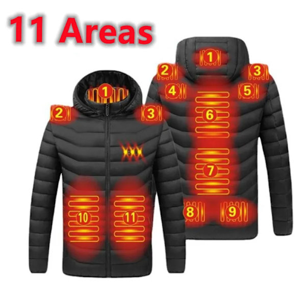 Menn 19 Områder Oppvarmet Jakke USB Vinter Utendørs Elektrisk Oppvarming Jakker Varme Sprots Termisk Frakk Klær Oppvarmet Bomullsjakke 11 Områder Svart 11 Areas Black Asian size 5XL