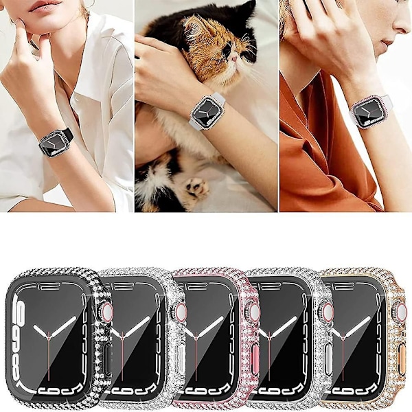 Cover til Apple Watch Case 45 mm 41 mm 40 mm 44 mm Tilbehør Diamant Skærmbeskytter Hærdet Glas Iwatch Series 7 3 4 8 5 6 Watch 45mm series 7 8 45mm series 7 8 gold