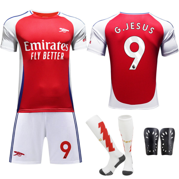 2024-25 Arsenal fotbollströja set tröja nr 7 Saka 9 Jesus 8 Odegaard röd Size 18 w/ Socks & Gear #M
