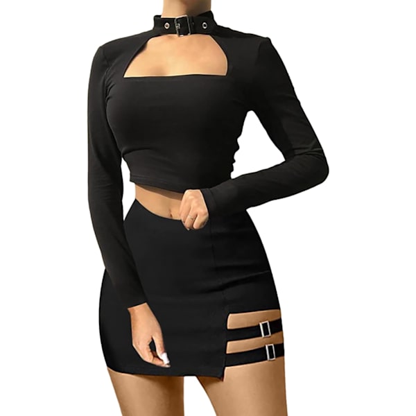 funiby Kvinners Bodycon Buckle Høy Hals Jumpsuits Rompers Sexy Cutout Bodysuits One Piece Outfit Clubwear