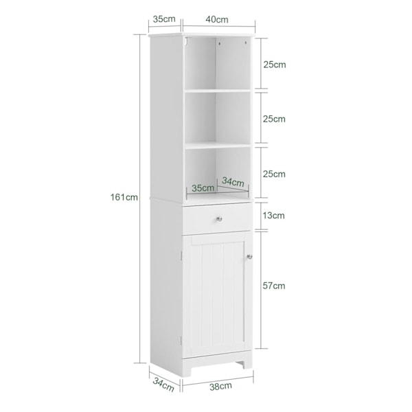 SoBuy korkea kaappi hyllyillä Kylpyhuonekaappi Kylpyhuonekalusteet BZR17-W W White Tall cabinet