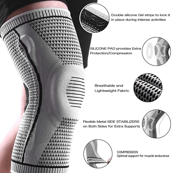 Total Compression Ortopædiske Knæ Sleeve Brace Sport Knæbeskytter grå grey M