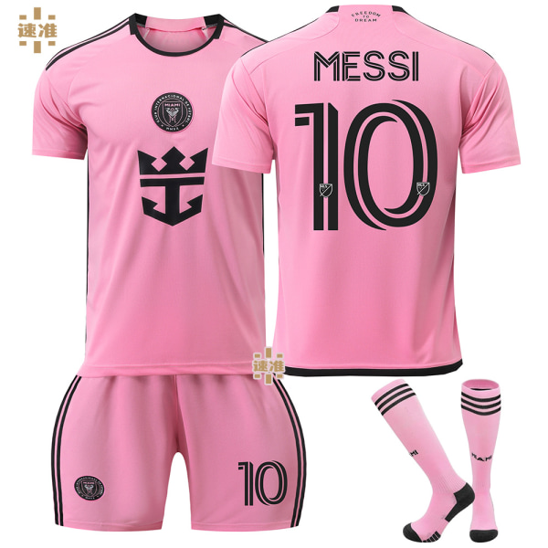 24-25 Miami hemma nr 10 Messi fotbollströja 9 Suarez tröja vuxna barn män och kvinnor rosa kostym Pink size 10 with socks 16 yards