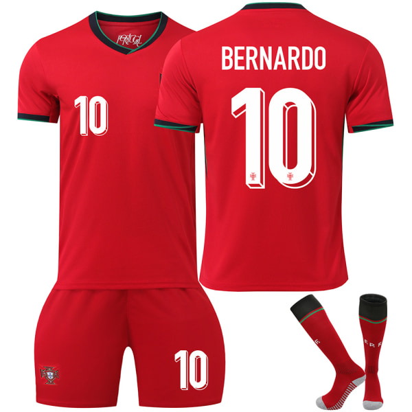 2024 Portugal fodboldtrøje nr. 7 Ronaldo 8 B Fee 11 Phillips EM børnesæt korrekt version No size socks + protective gear Size S