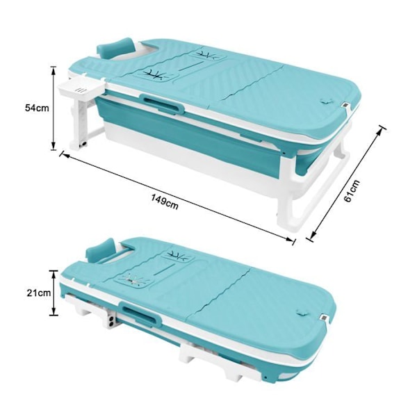YUENFONG hopfällbar badkar för vuxna 149 x 61 x 54 cm med termometer, ånganslutning och massagevalsar