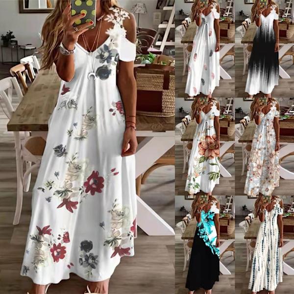 Naisten kesä lyhythihainen pitkä mekko virkattu maksimekot mustavalkoinen solmiovärjäys 3XL auringonkukka Sun Flower 2XL