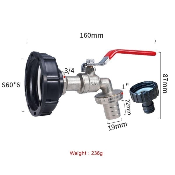 IBC tankadapter IBC-koppling IBC-anslutning IBC 3/4 nickel-plated brass and plastic