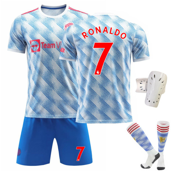 21-22 sæson Red Devils hjemme nr. 7 C Ronaldo blå trøje dragt fodbolduniform nr. 6 Pogba No. 10 with socks + protective gear 16#