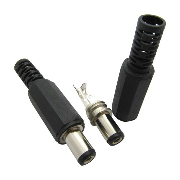 12V 3A Plast Han-stik + Hun-stik Panelmonteret Stik til DC Strømforbindelse 2.1mm x 5.5mm Ledning Strøm Pigtails Adapter