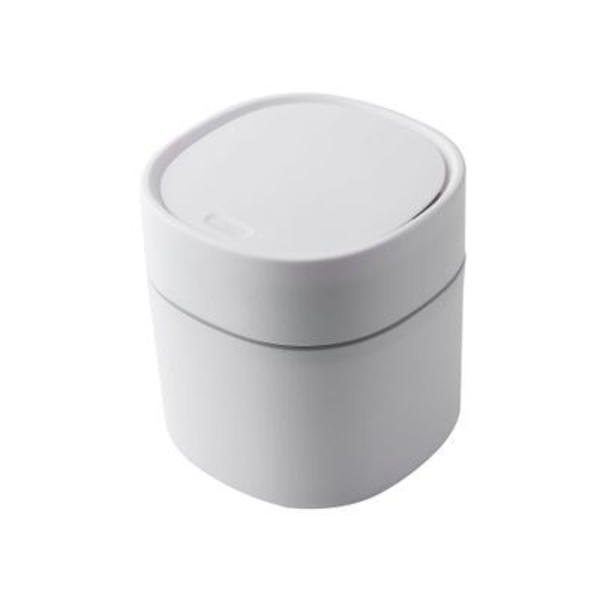 Mini papperskorg skrivbordspapperskorg med lock liten knopp, vit