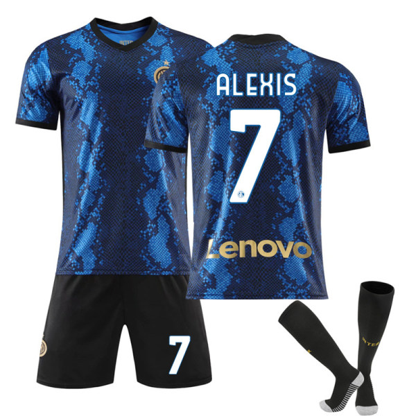 Inter Milan Hjemmedrakt 21-22 Nr. 10 Lautaro Nr. 7 Sanchez Nr. 9 Dzeko Fotballdrakt med Sokker Size 7 with socks M#