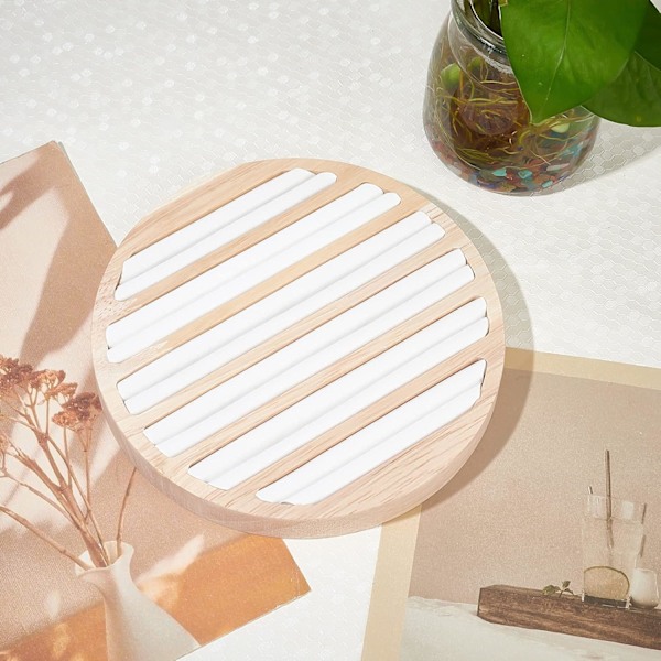 Træ smykker display bakke, 6 rum ring ring øreringe display holder opbevaring hvid læder indsats O