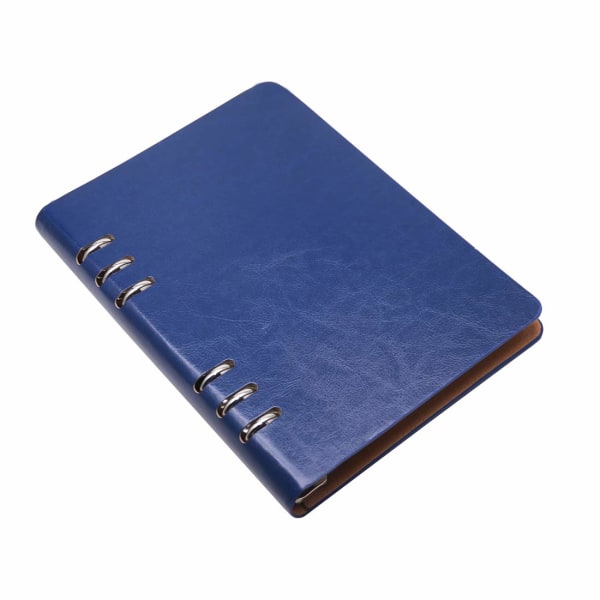 A5 Notebook 6-Hul PU Cover Notebook, Aftagelig Lomme Læder Genopfyldelig Notebook Binder Ringe Journal Hard Cover Dagbog Forretning (Blå)