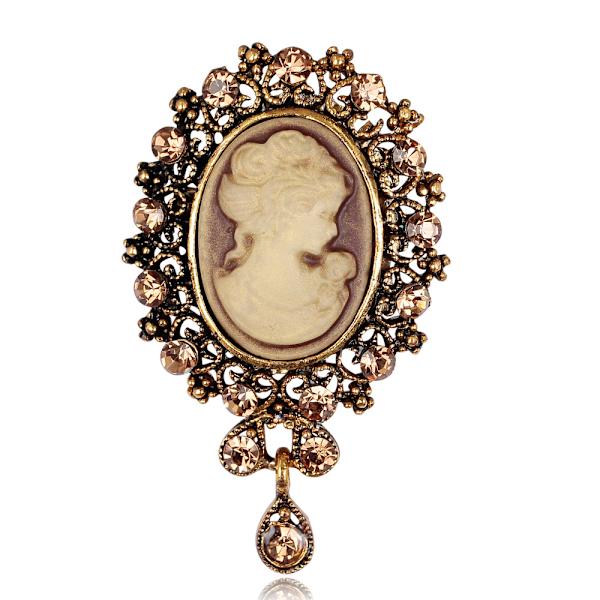2 stk. Vintage skønhedshoved samling krystal kvast broche legering broche indlagt med krystal