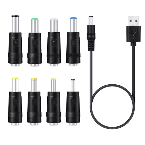 Universal 5V strømforsyning USB til DC 5.5x2.1mm 3.5mm 4.0mm 4.8mm 6.4mm adapter til opladningsledning Velegnet til vej