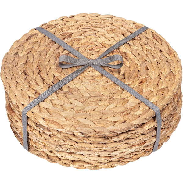 6 x Vannhyasint Plassmatter Runde 30 CM, Kvalitetsvevde Kurvplassmatter, Pl D