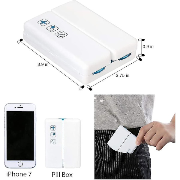 2-pack magnetisk hopfällbar pillerbox, 7-fack portabel pillerförvaringsbox, för resor
