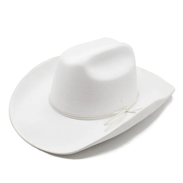 Retro Fin Läderrem Imitation Cashmere Kvinnor Män Stor Bred Brätte Yellowstone Cowboy Western Cap Cowgirl Cap 56 59cm White