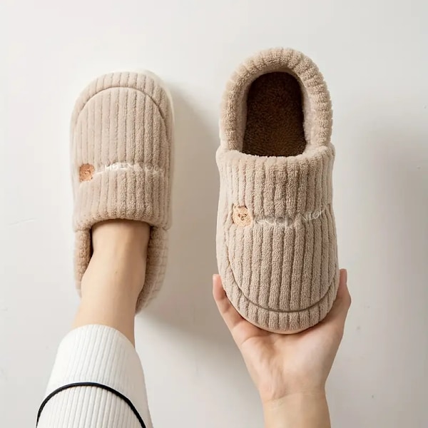 Søde Bjørn Plys Sko til Kvinder, Fuzzy Varme Slip-On Indendørs Anti-Slip Sko, Soveværelsessko beige EU40 41