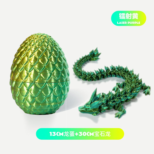 Påskdrakar 3D-tryckt drakägg med drake inuti Kristalldrake Fidget Leksak för Vuxna Fullt Ledad Drake för Hemmakontors Dekoration Laser Yellow Green