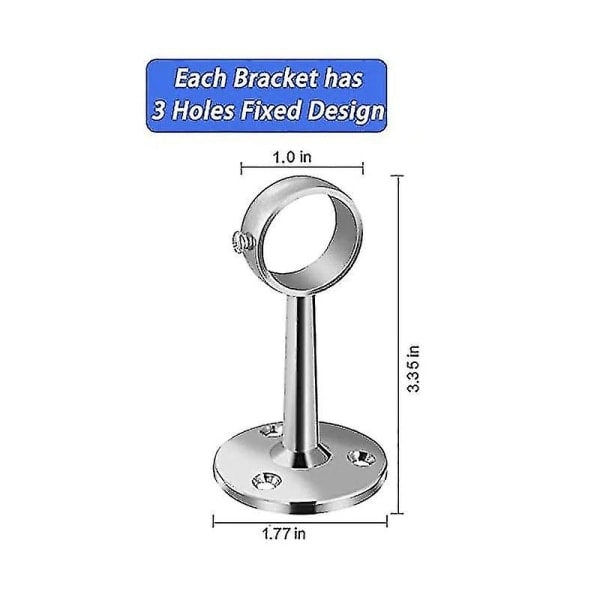 Galaxy 4 stk takmontert gardinstangbrakett, rustfritt stål garderobestang garderobestang holder (25 mm) - WELLNGS