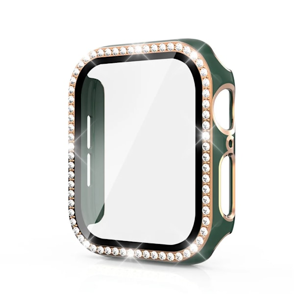 Bling Glass+ cover til Apple Watch Case 45mm 41mm 40mm 44mm 42mm 38mm Diamant bumper+skærmbeskytter iwatch serie 7 9 8 5 6 SE Grøn A green rose 38mm Series 321